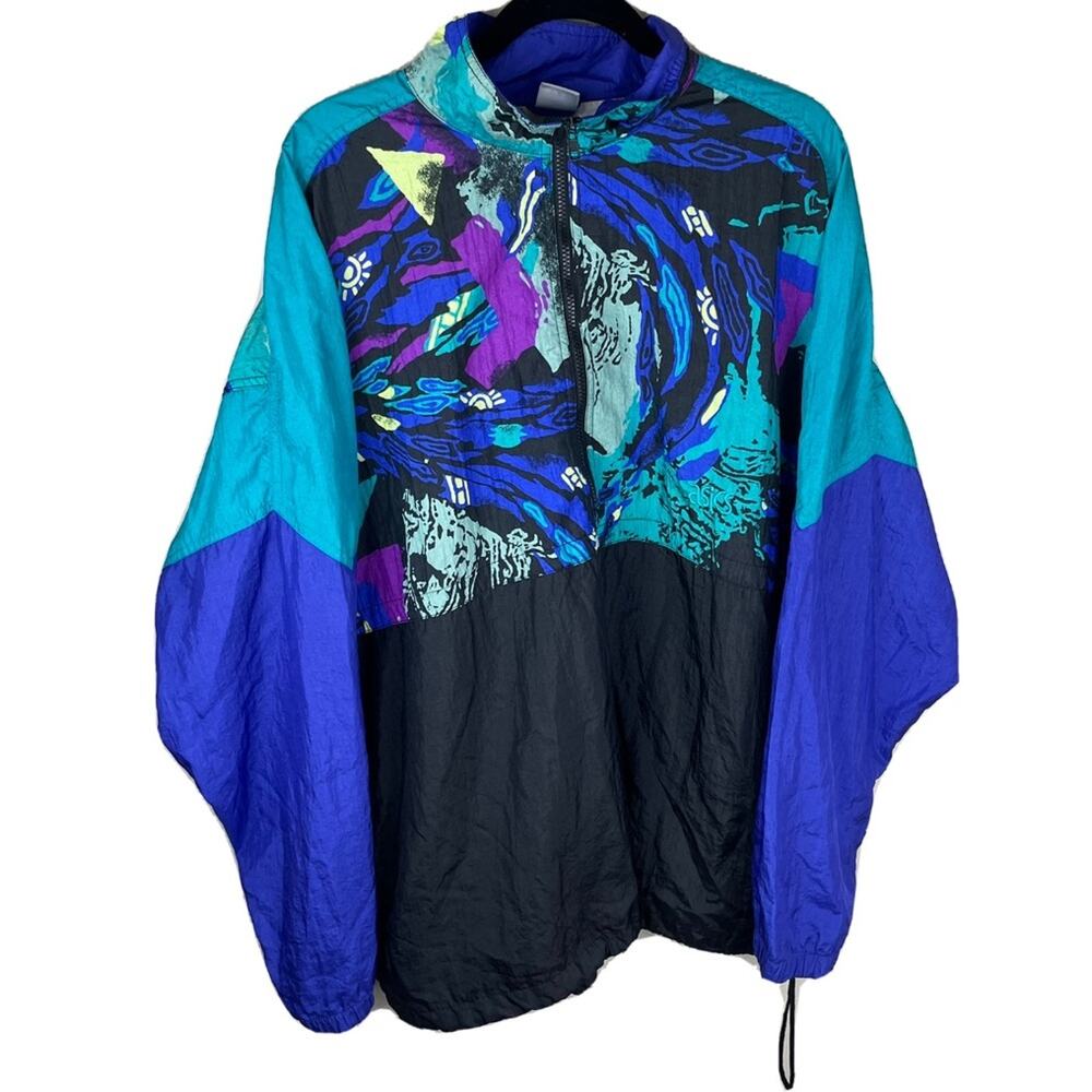 Vintage ASICS Blue Tiger Print Oversized Windbreaker Jacket Women’s Size XL